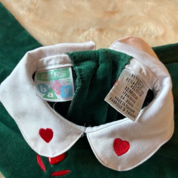 Sears Baby Two-piece Green Velour Size 12 MTHS 20 LBS Holiday Vintage EUC - Picture 3 of 14